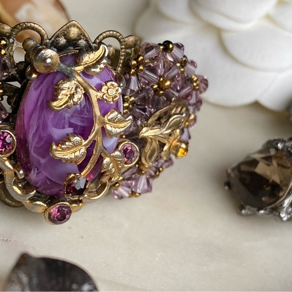 VINTAGE embellished cuff bracelet with purple beads or stones - Picture 3 of 17